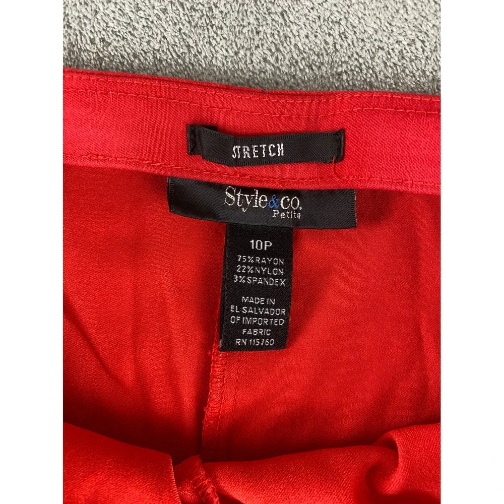 Style Co Petite Red Stretch Straight Leg Pants Women's Size 10P‎